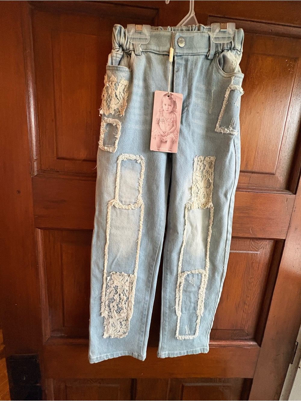 Sara Sara Light Blue High-Waist Jeans with Lace Patchwork